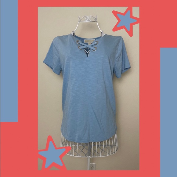 small light blue MICHAEL michael kors cross detail shirt - Picture 1 of 1